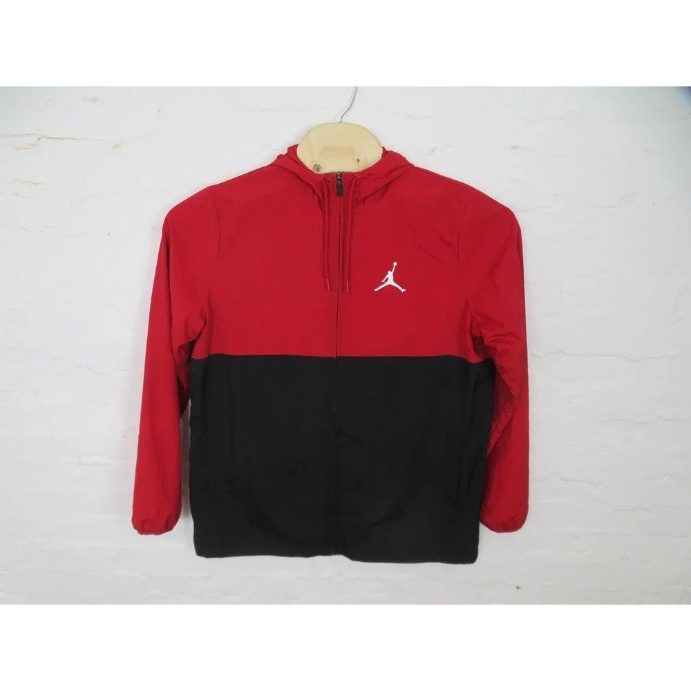 Air Jordan Windbreaker Jacket Mens Med Red Black Hooded Full Zip Jumpman AJ0803